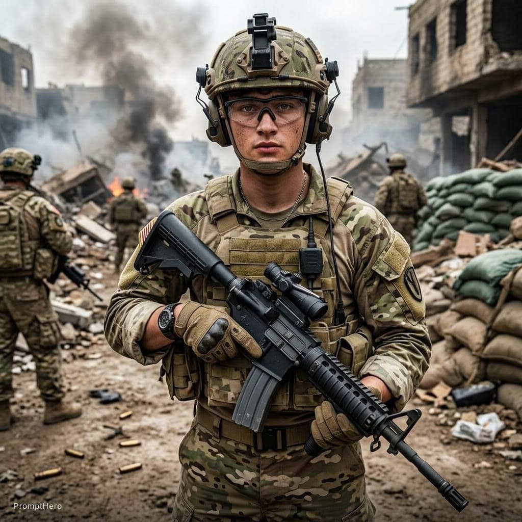 AI generated: Soldier in a battlefiled
