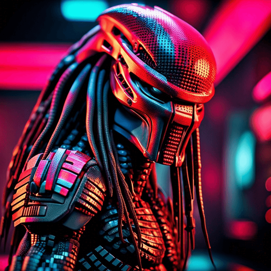 AI generated: Predator, abstract pixel art, in the style of hyper-realistic sculptures, neon-infused digitalism, d...