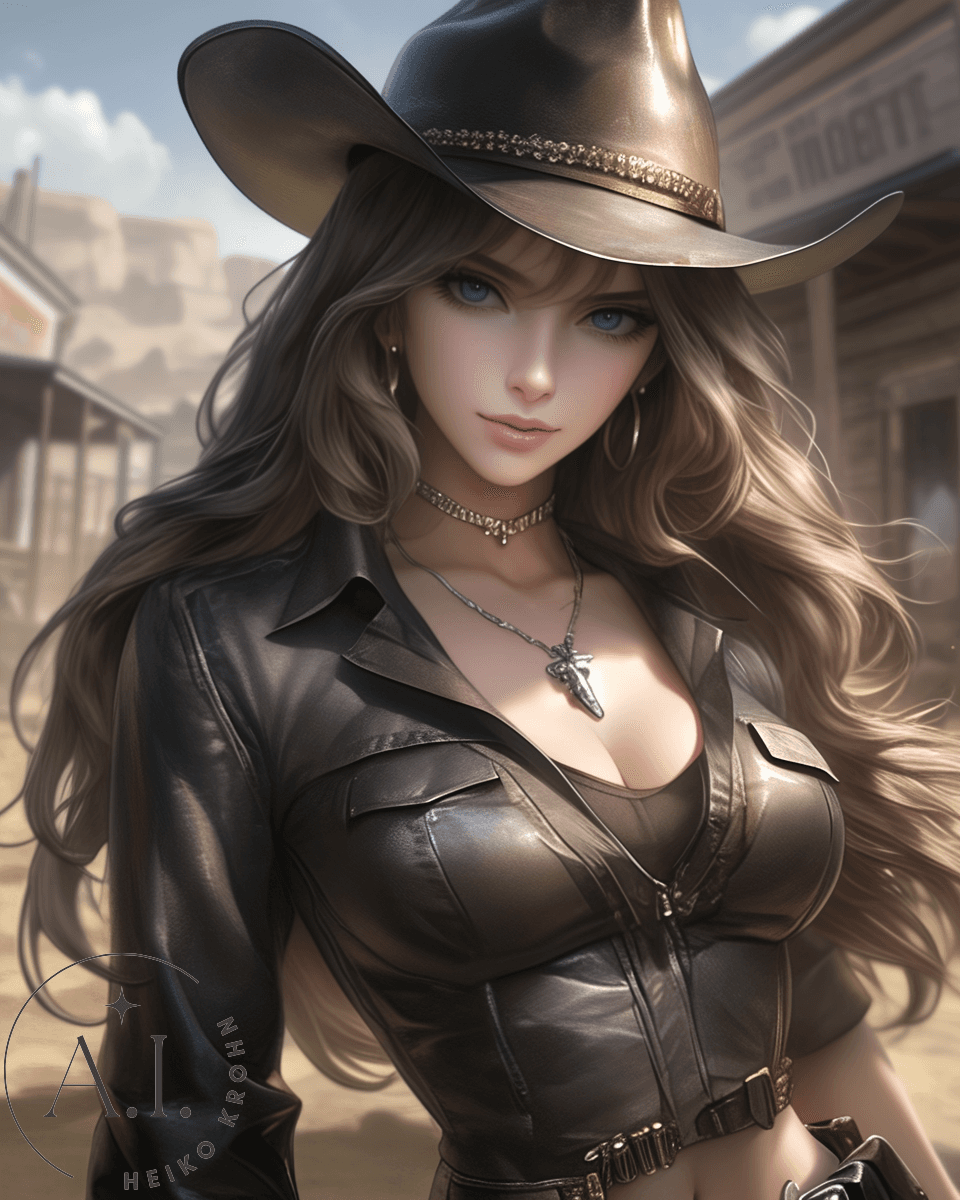 AI generated: 4K anime style quality, digital drawing mode, rugged anime female character, long brown hair, pierci...