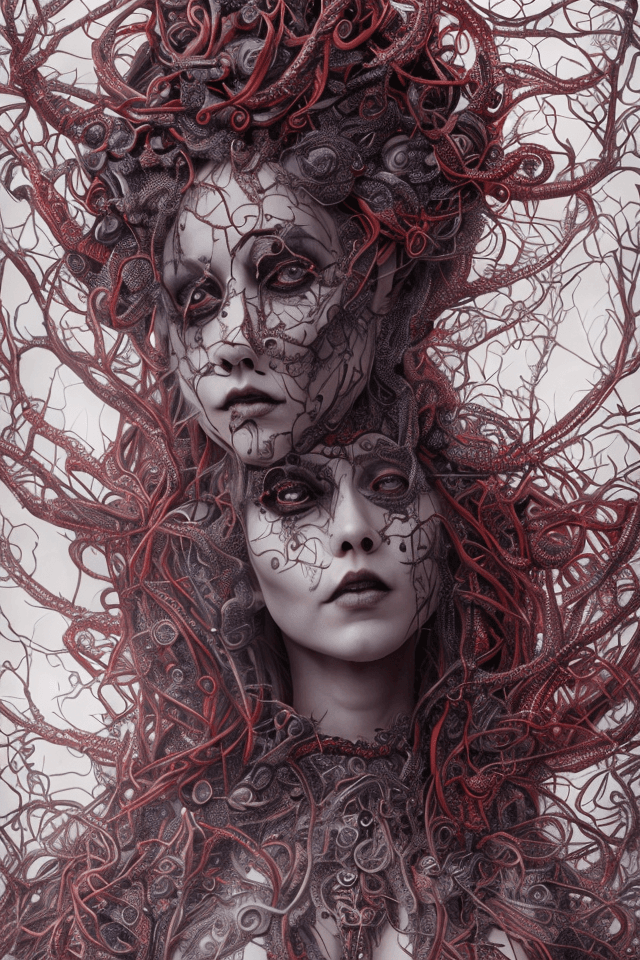 AI generated: An intricately decorated Gothic Gargon Medusa representing a fusion of Cybergothic, Midwestern Gothi...