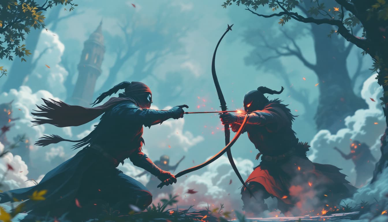 AI generated: The arrow is released from the bow and strikes the heart of one of the enemies.







