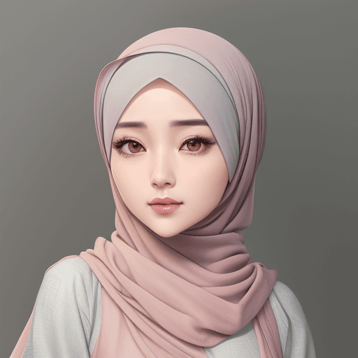 AI generated: a beautiful drawing of a woman in long and loose hijab, muted tone in the style of gongbi, dark silv...