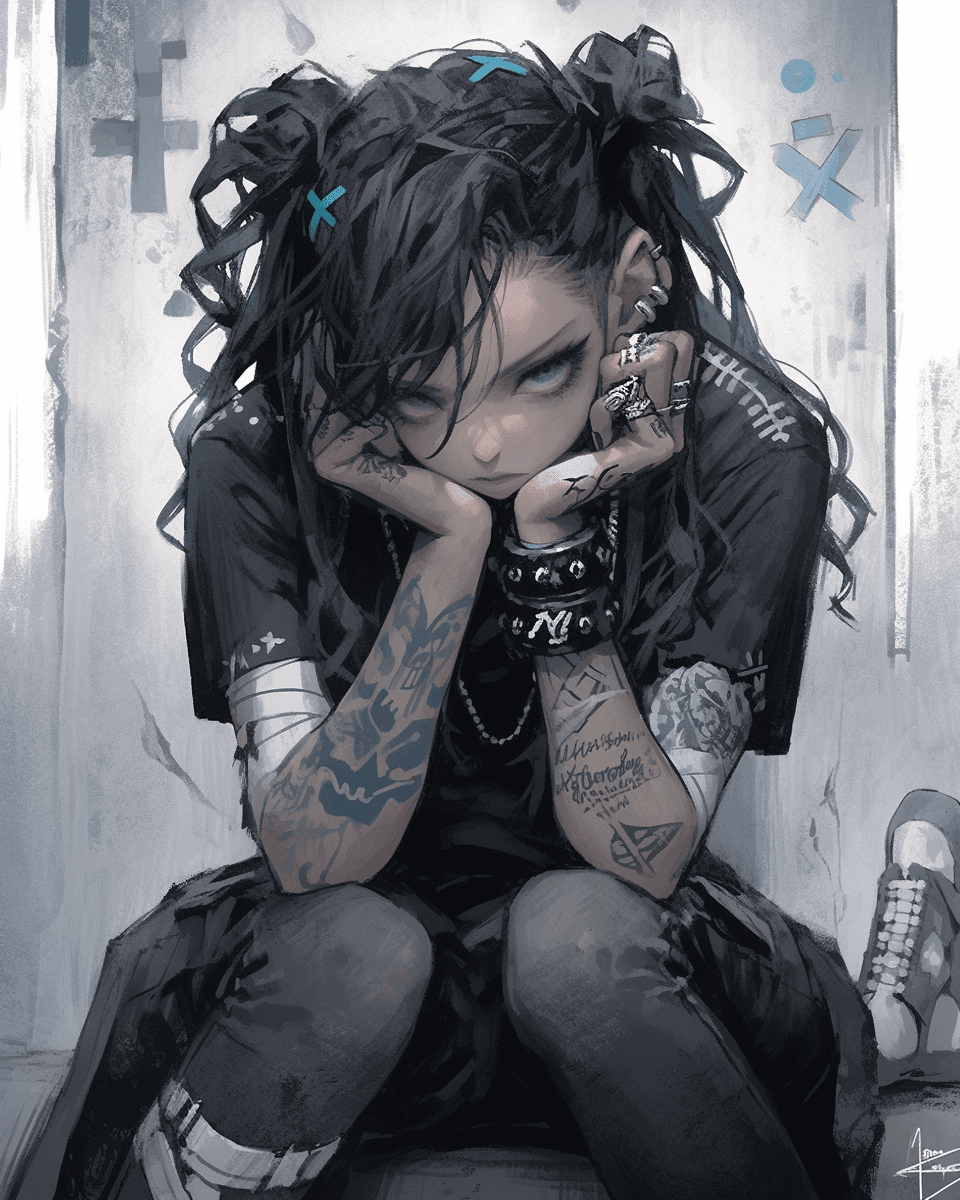 AI generated: tattooed female figurative painting by dora art, in the style of intricate black and white illustrat...
