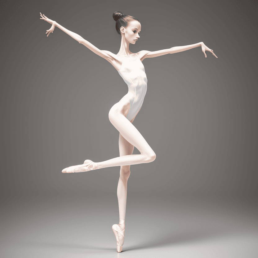 AI generated: very skinny slender ballerina standing on pointes