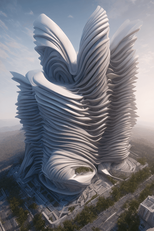 AI generated: A architectural aerial 3D rendering photorealistic visualization of a building inspired on the layer...