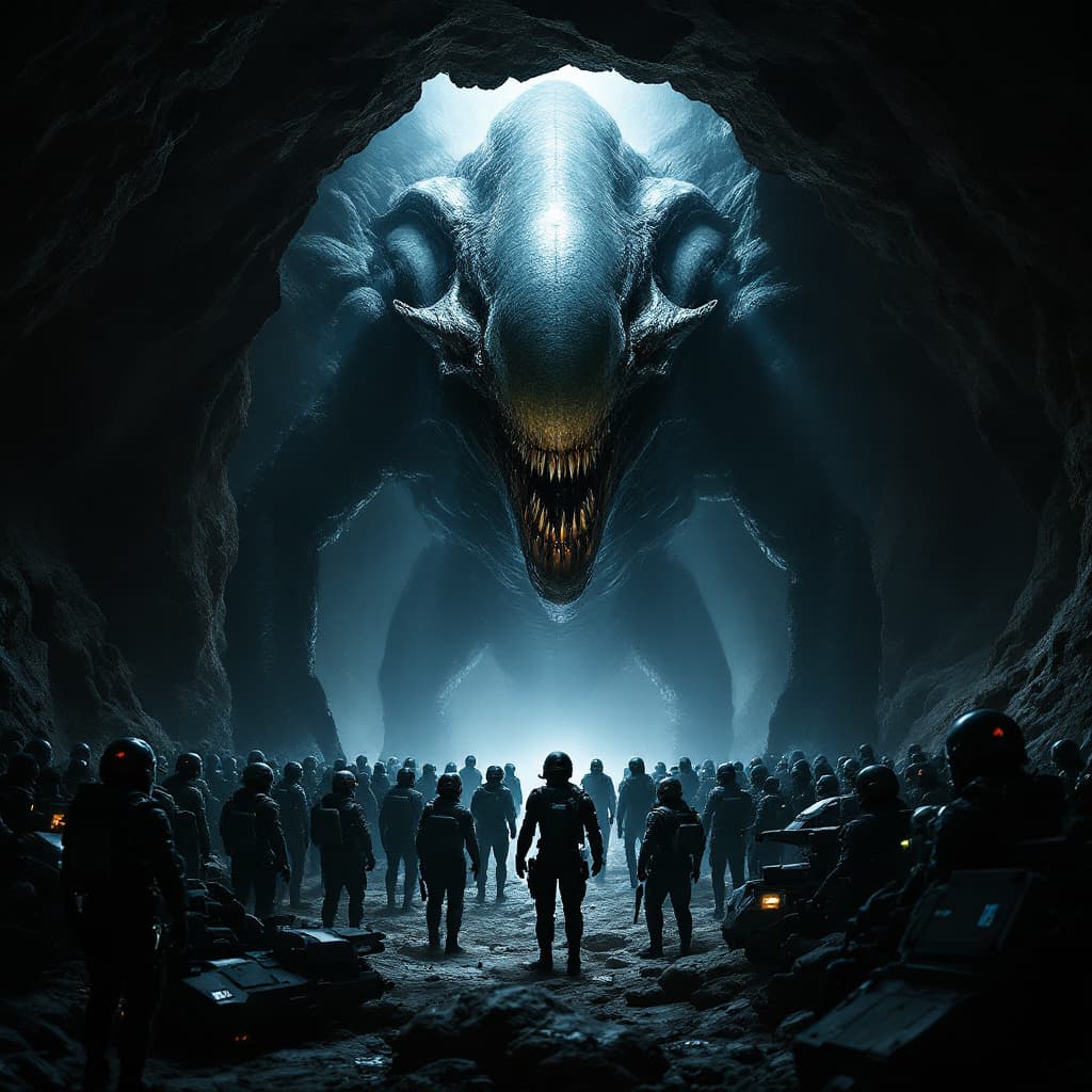AI generated:  Image is a digital artwork depicting a dramatic sci-fi scene. The style is highly detailed and real...