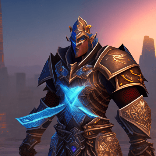 AI generated: Retribution Paladin, World of Warcraft, cartoon 3D style, vibrant, full plate armor, glowing, two-ha...