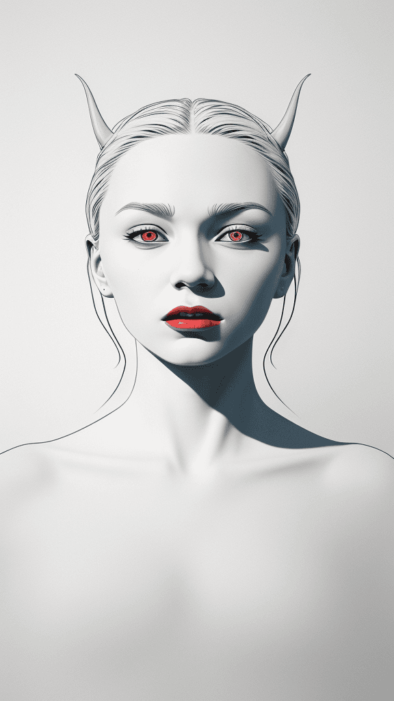AI generated: (best quality,ultra-detailed,realistic:1.2) demonic, clean lines, minimalist artwork, vibrant color ...