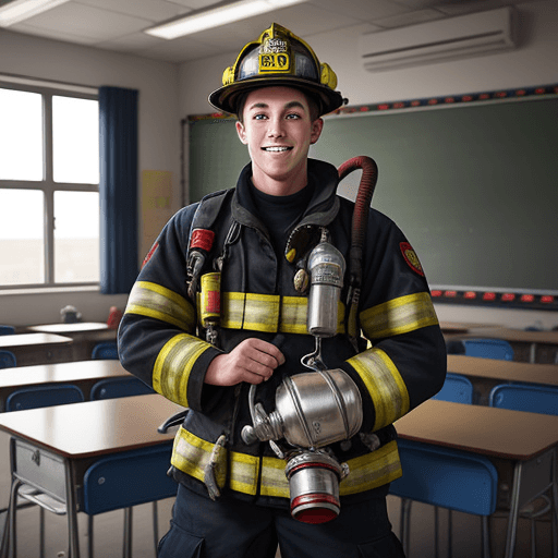 AI generated: firefighter in classroom