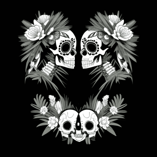AI generated: mexican skull candy, day of the dead, vector logo, black and white, profile side position, HD detail...