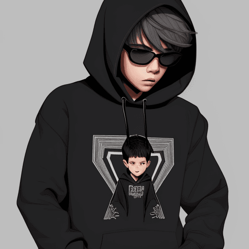 AI generated: Creat vector, illustration, boy wearing black and gray hoodie, detailed, high quality,