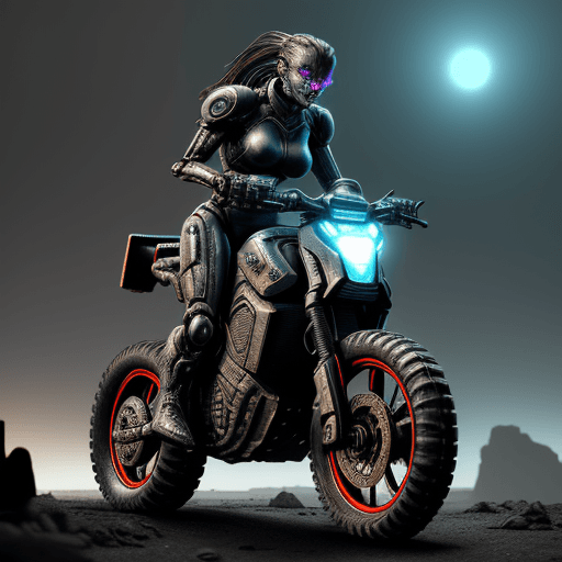AI generated: A future metal punk poster, of a terminator cybernetic machine type biological android figure, ridin...