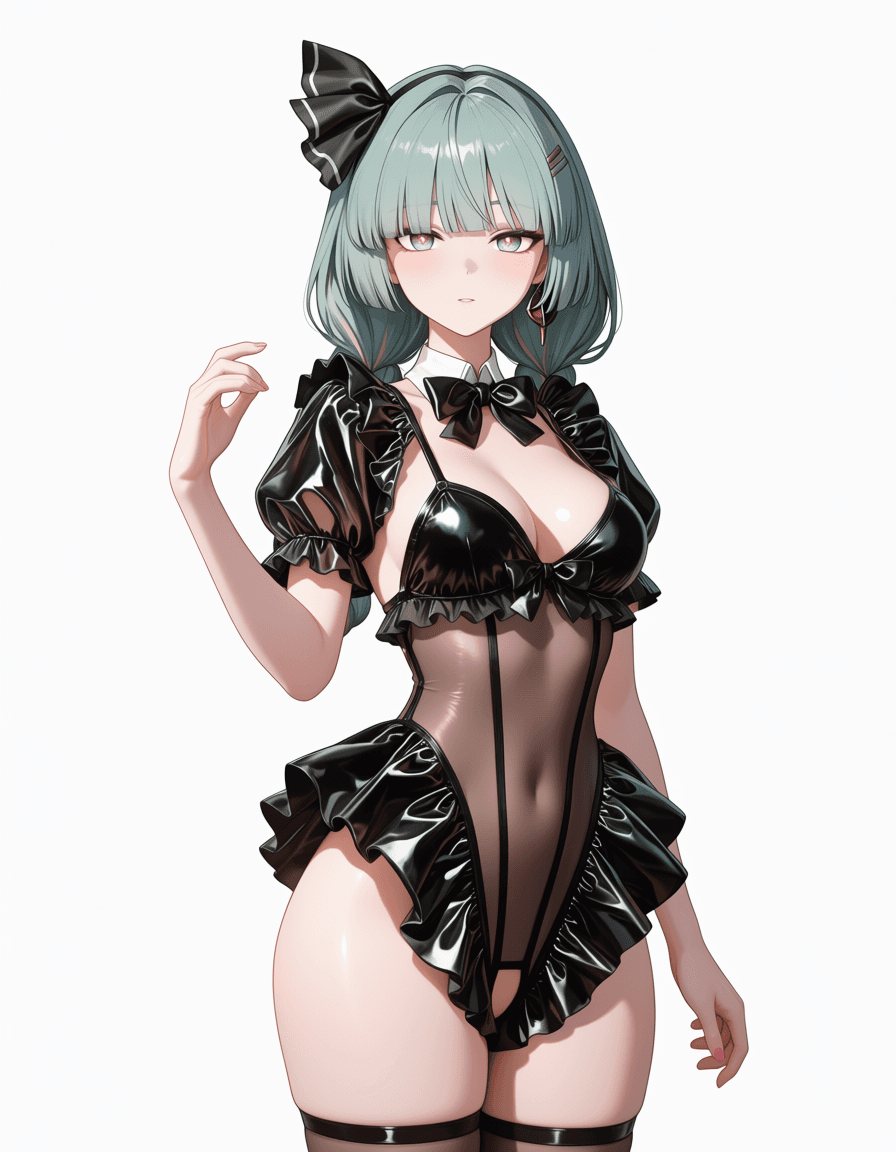 Latex & Mesh Frilled Leotard - Image 3