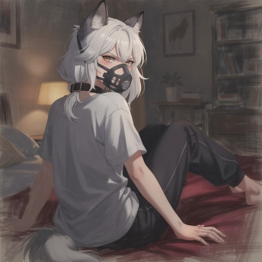 AI generated: 1 wolfgirl, wolfgirl, white hair, long hair, messy hair, yellow eyes, sharp eyes, sharp teeth, irrit...