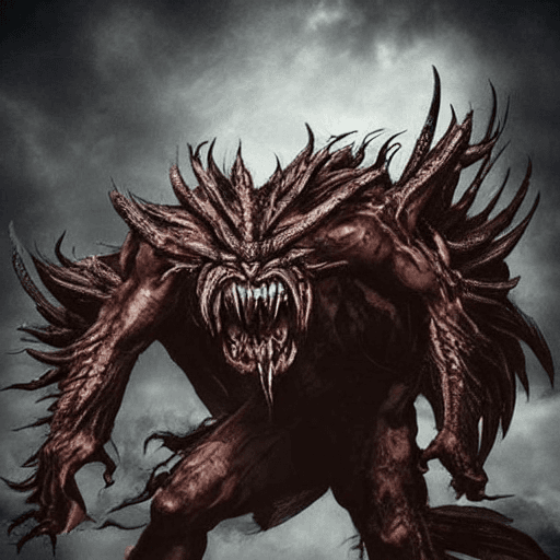 AI generated: giant monster, darkness, agressive pose :: epic emotional, rage, anger, power, tribal darkfantasy