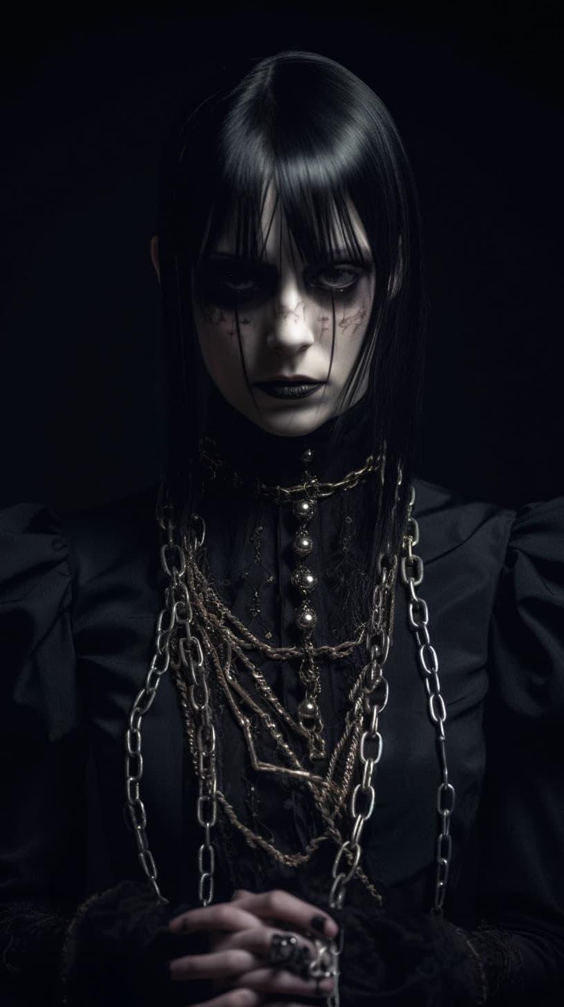 AI generated: A goth macabre grotesque female wearing occult attire, horror, dark, intricate design and details, d...