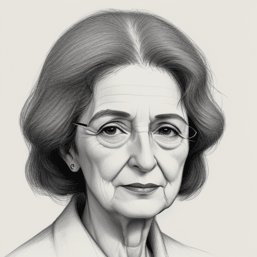 AI generated: Portrait of Spanish writer Ana María Matute, 80 yrs old, simple lines, sketch.