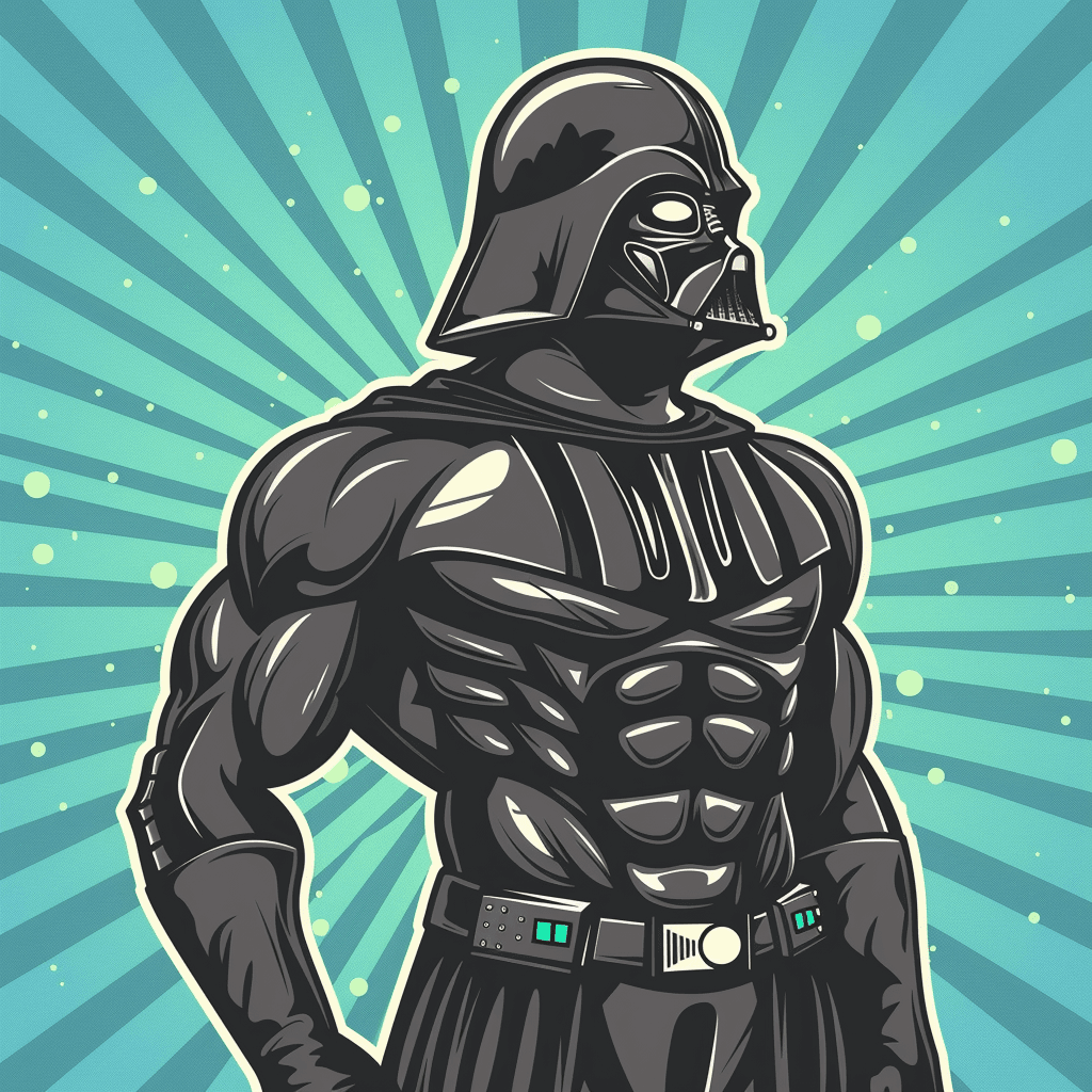 AI generated: Side view of Dark Vador torso in a funny caricature cartoon style colored background --v 6.0