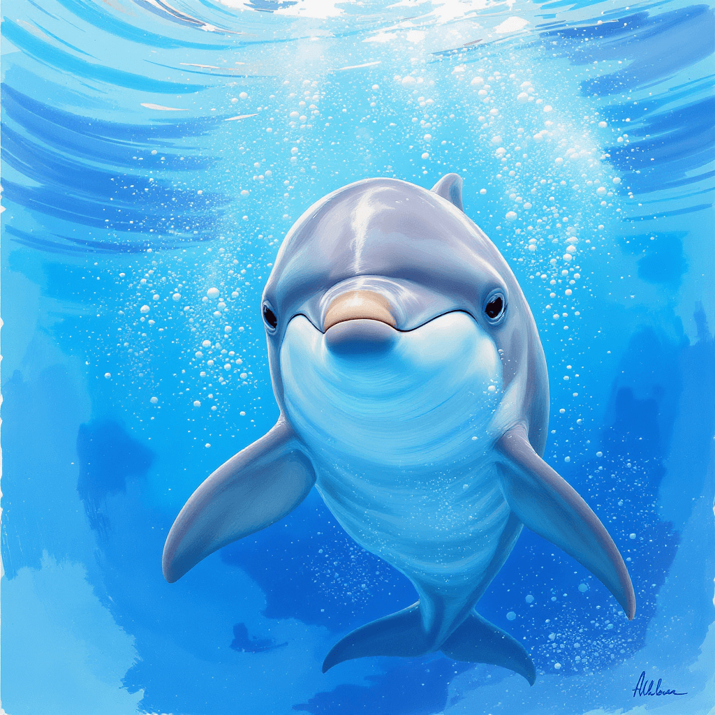 AI generated: Underwater brush painting style, Dolphin in the water, a lovely Dolphin in the water, Dolphin in the...