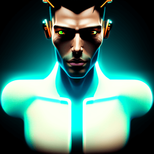 AI generated: Concept art guy in cyberpunk style, realism, bright big eyes, painting, brown eyes, pompadour, t-shi...