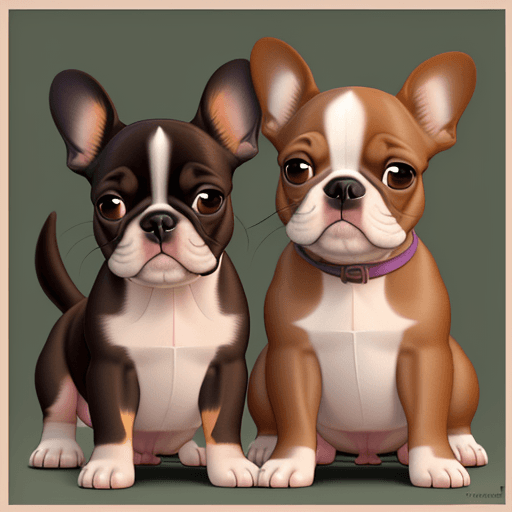 AI generated: Disney Pixar movie poster of a tan French Bulldog puppy and brown, white Boston Terrier puppy 