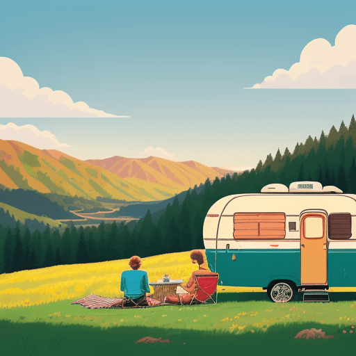 AI generated: A vivid and inviting illustration of a retro camping trailer, evoking a nostalgic sense of adventure...