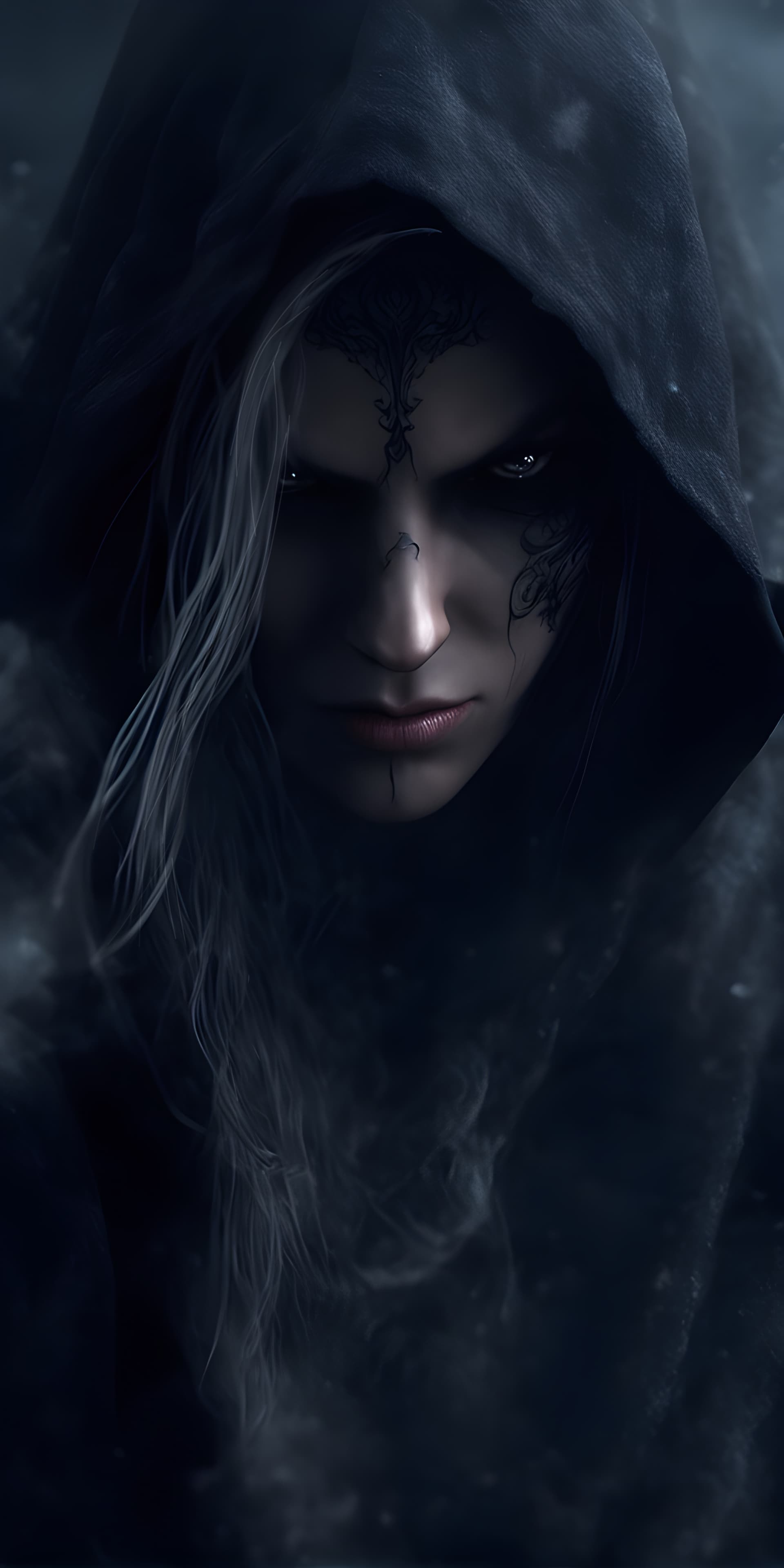 AI generated: Dark assassin. Hood. in the night. flowing fog. realistic depiction of dim light and shadow, fresnel...