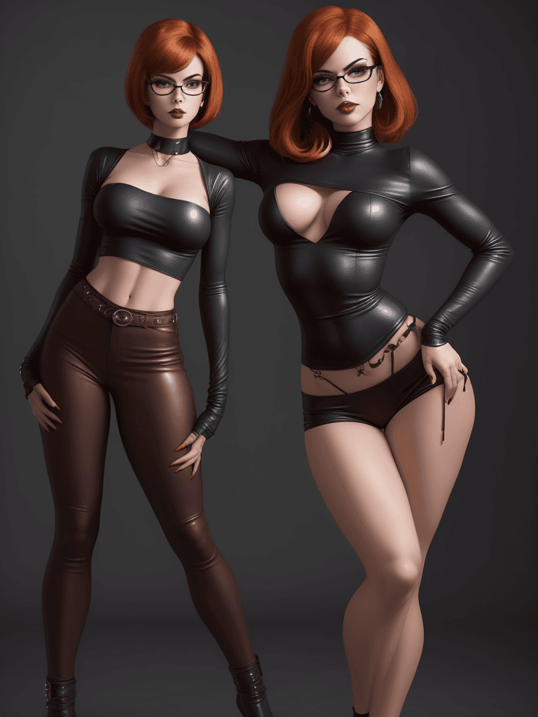 AI generated: velma from scooby-doo, very sultry look, so hot girl, beautiful charismatic girl, so hot shot, showi...
