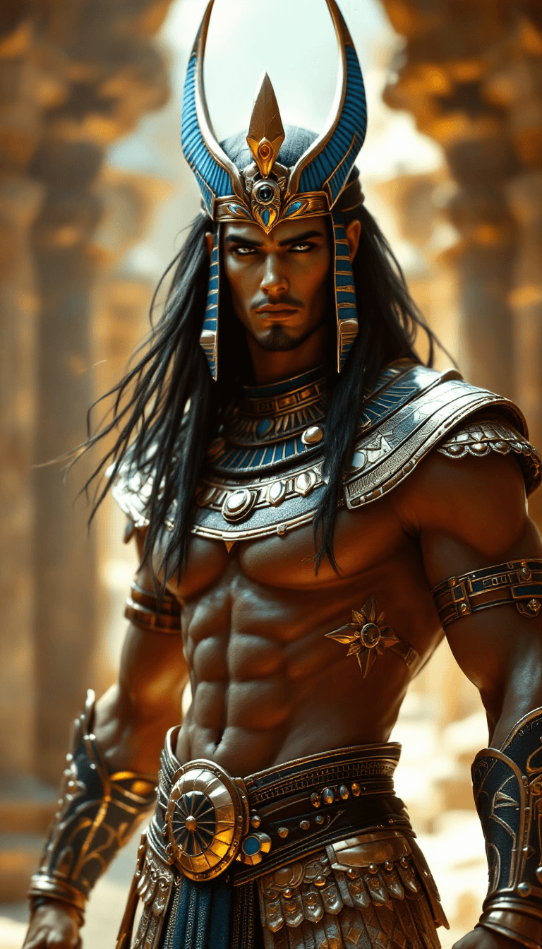 AI generated: Horus, egypt god, fantasy light armor withe many accessories and detailles, beauty, 4k, ultra hd, go...