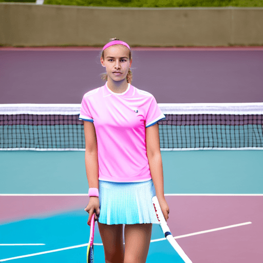 AI generated: Highest quality, perfect masterpiece, perfect art, 8K, (young and energetic girl, tennis, wearing pi...