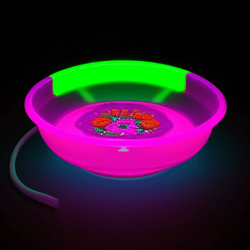 AI generated: Bacterial colony in petri-dish, Neon color colony, white laboratory