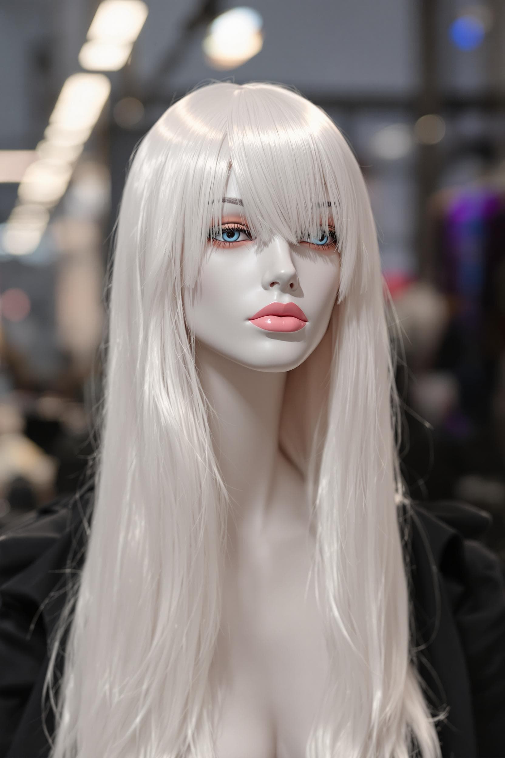 AI generated: Mannequin de défilé Vogue avec de longues nattes dans le style des cheveux candycore, une peau pâle ...