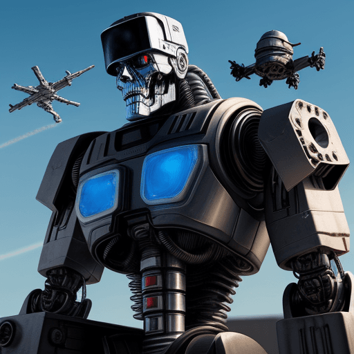 AI generated: terminator robot in the sky with dog