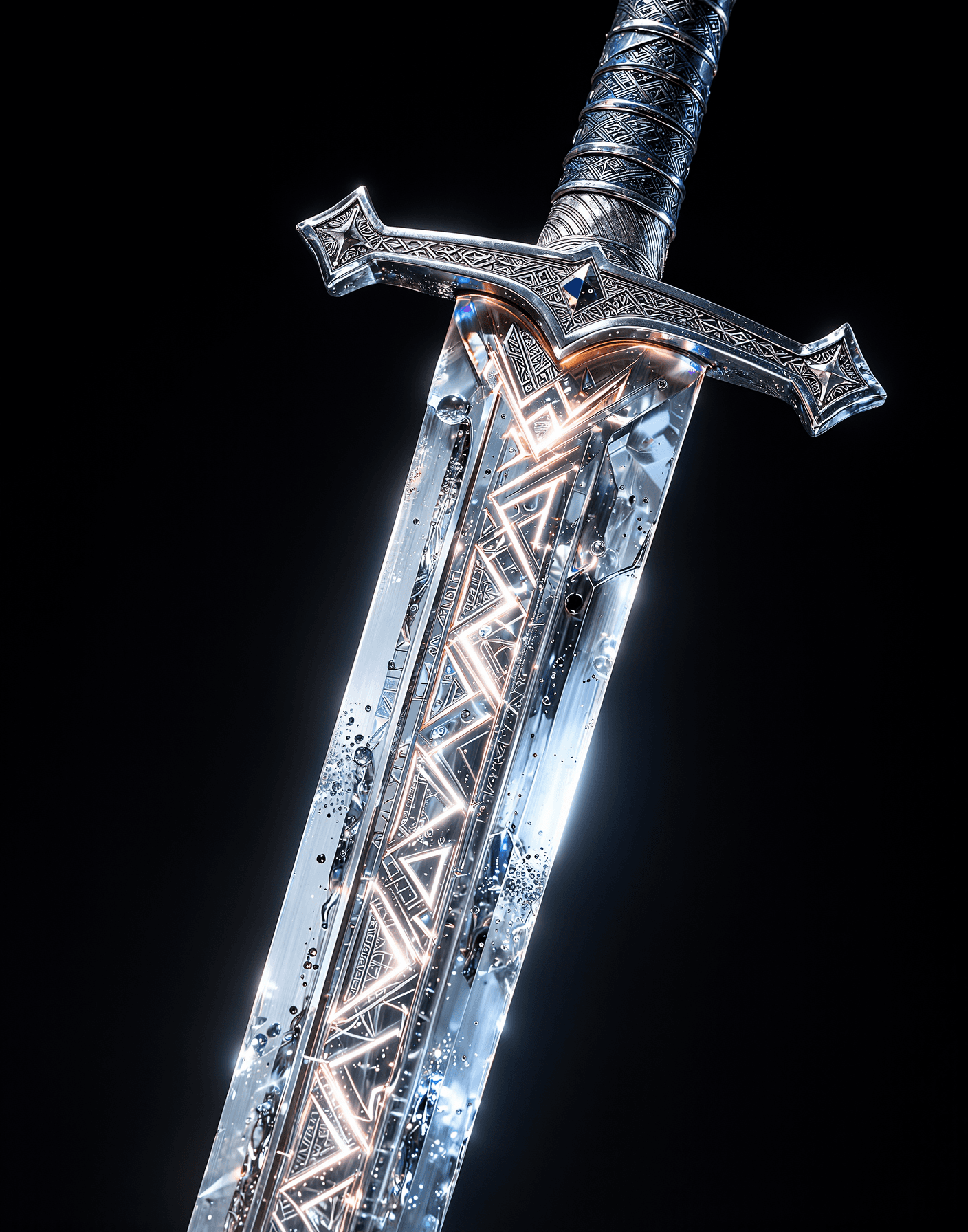 AI generated: Excalibur sword with a gleaming silver blade etched with glowing runic inscriptions that pulsate wit...