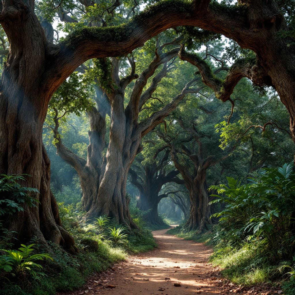 AI generated: trail with huge trees