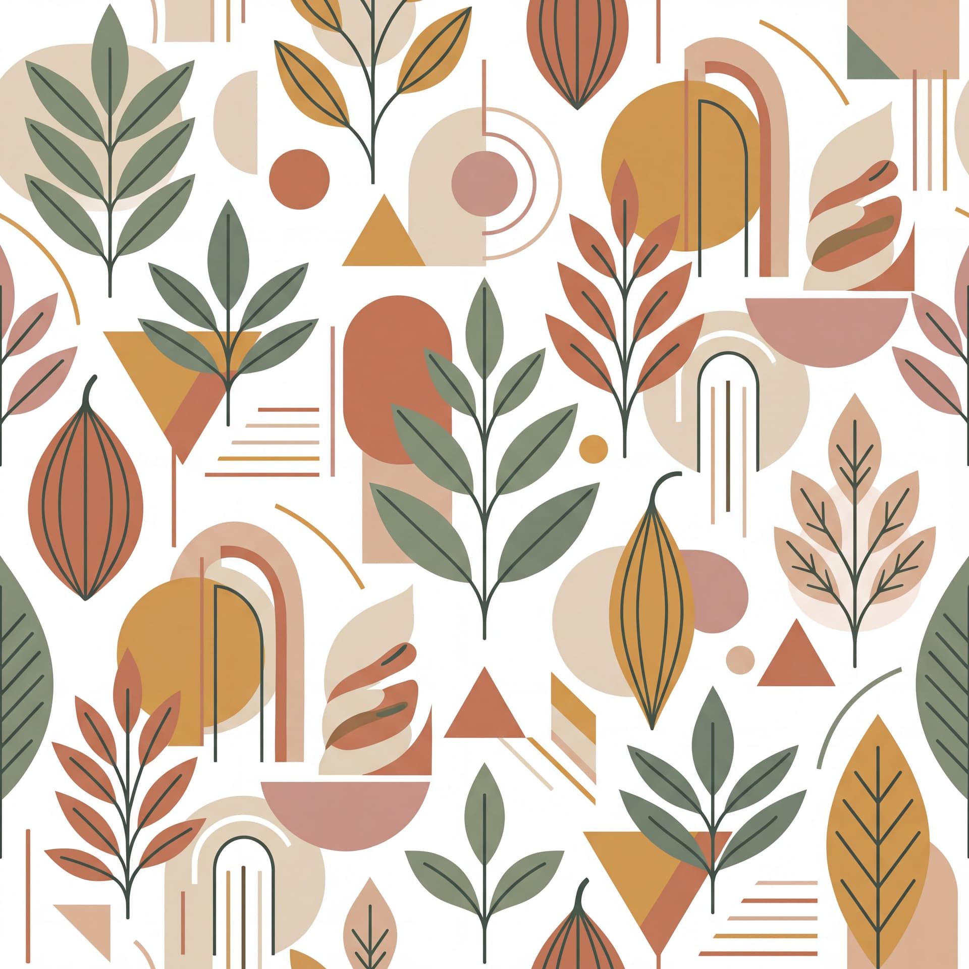 AI generated: eamless abstract botanical pattern with modern geometric elements, clean minimal illustration style,...