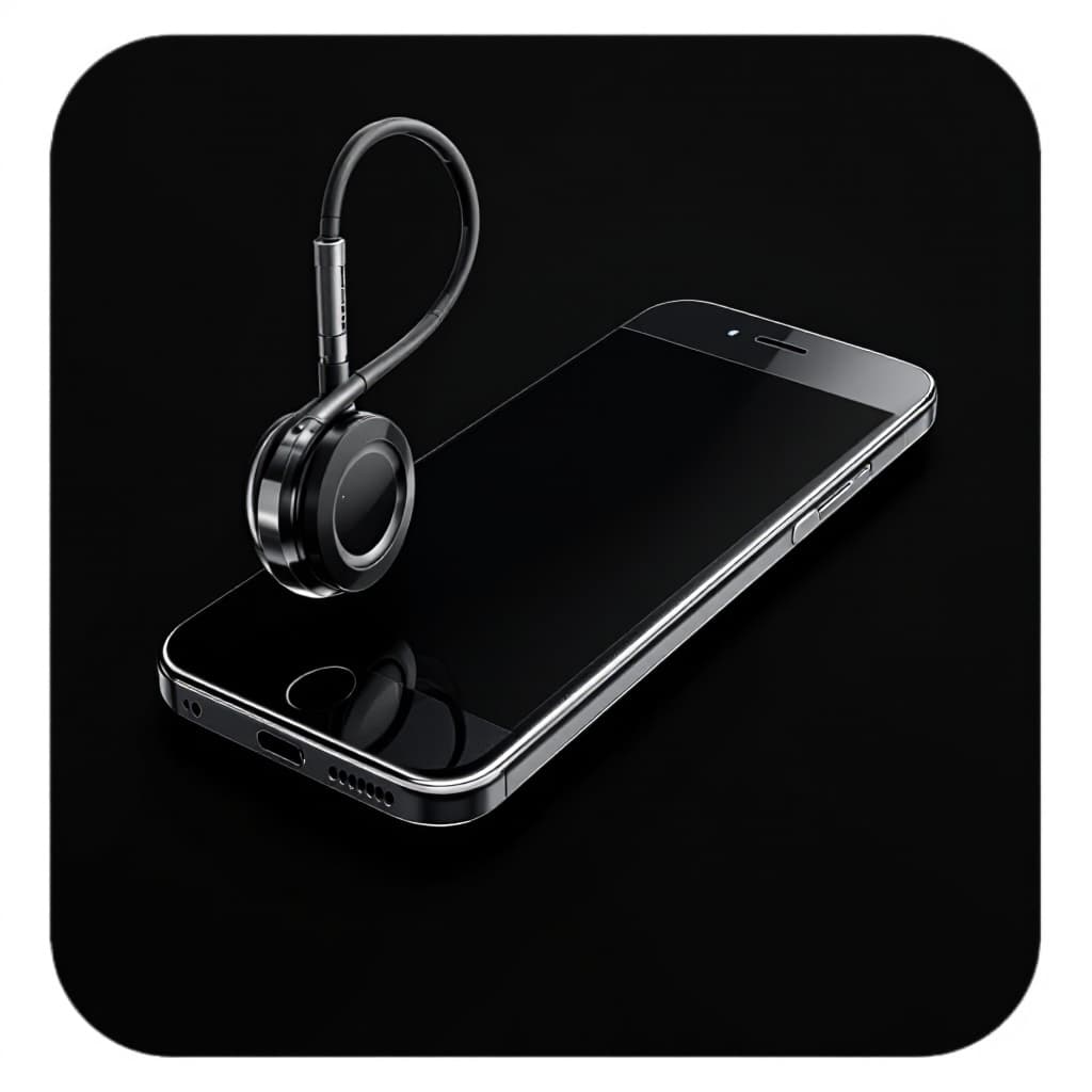 AI generated: Smartphone, realistic, futuristic, dark background, white outline, minimalistic.