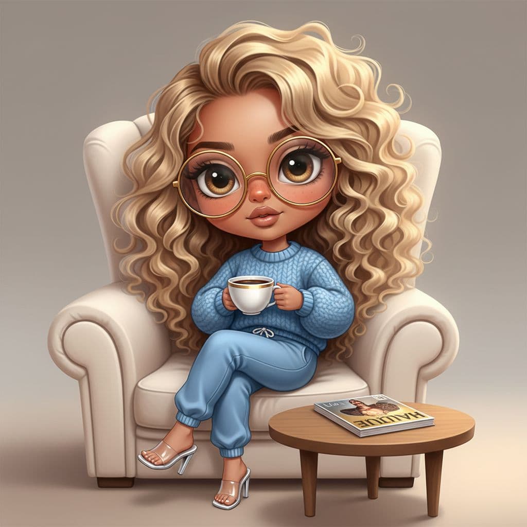 AI generated: European appearance realistic 18k airbrush chibi illustration of a beautiful glamorous quirky cartoo...