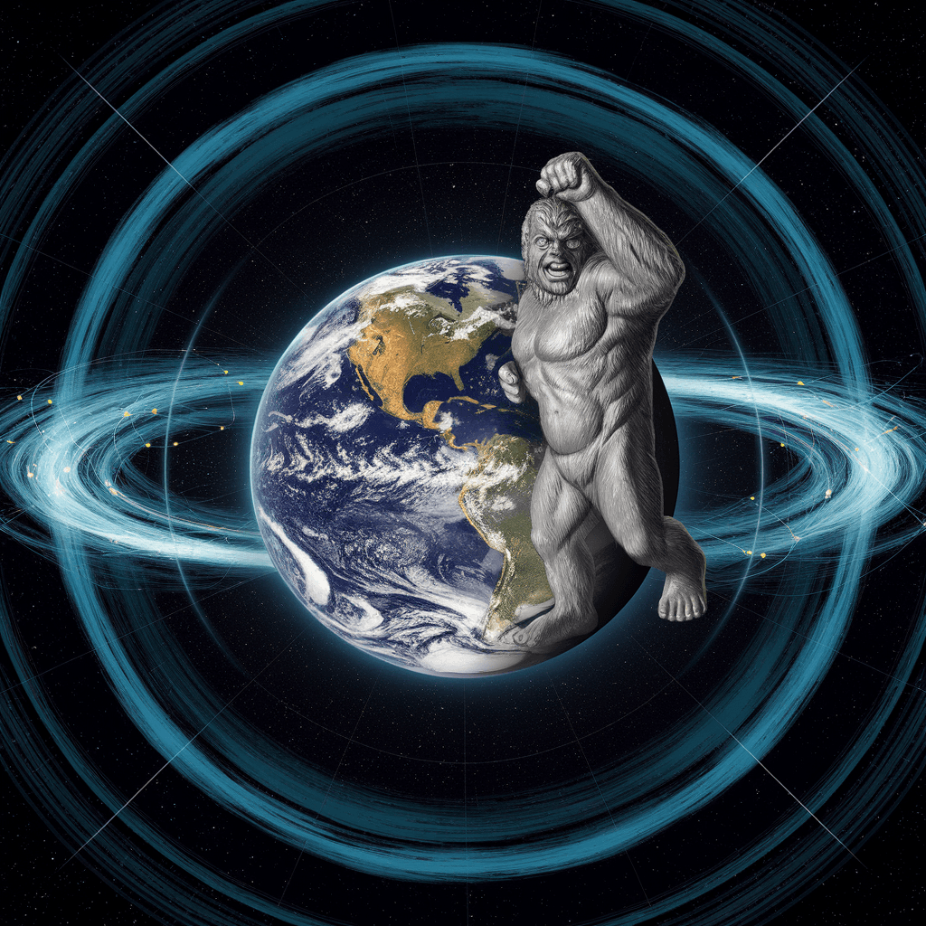 AI generated: scientific poster of the earth surrounded by magnetic field lines. Visible from space on the earth i...