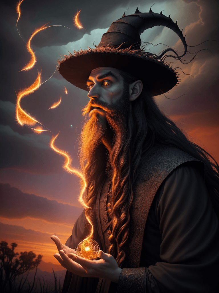 AI generated: arcane dragon summoning ancient spirits, hair made entirely of cobweb fibers, fiery deep eyes, beard...