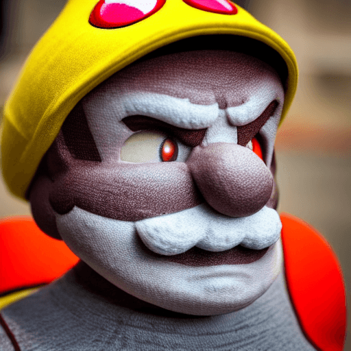 AI generated: RAW photo, portrait of an old Super Mario, highly detailed textures, tired, run down, deep skin pore...
