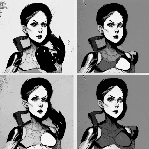 AI generated: 50 year old woman dressed up as a comic book character, in the style of realistic and hyper-detailed...