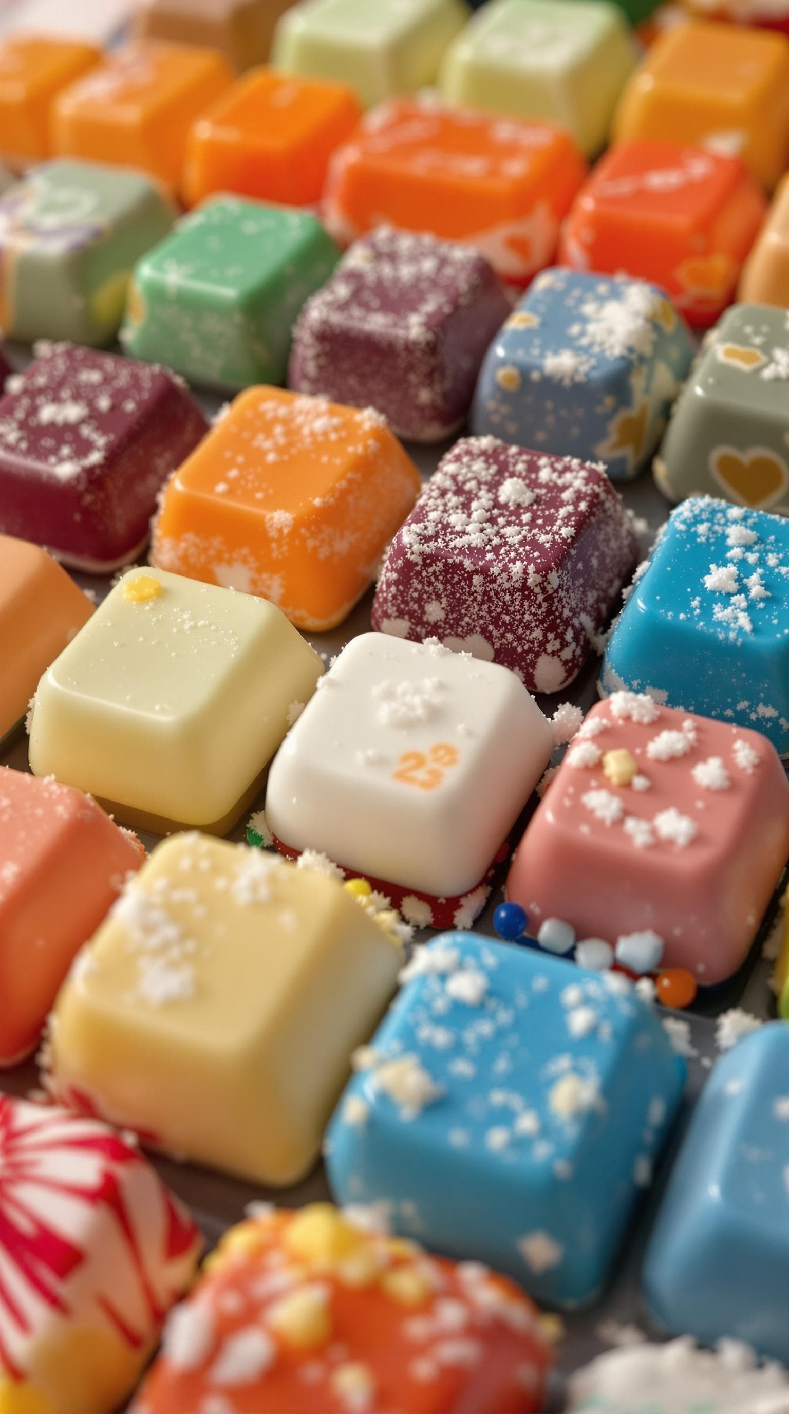 AI generated: A keyboard whose keys are made of different types of candy. Typing makes sweet, crunchy sounds. Audi...