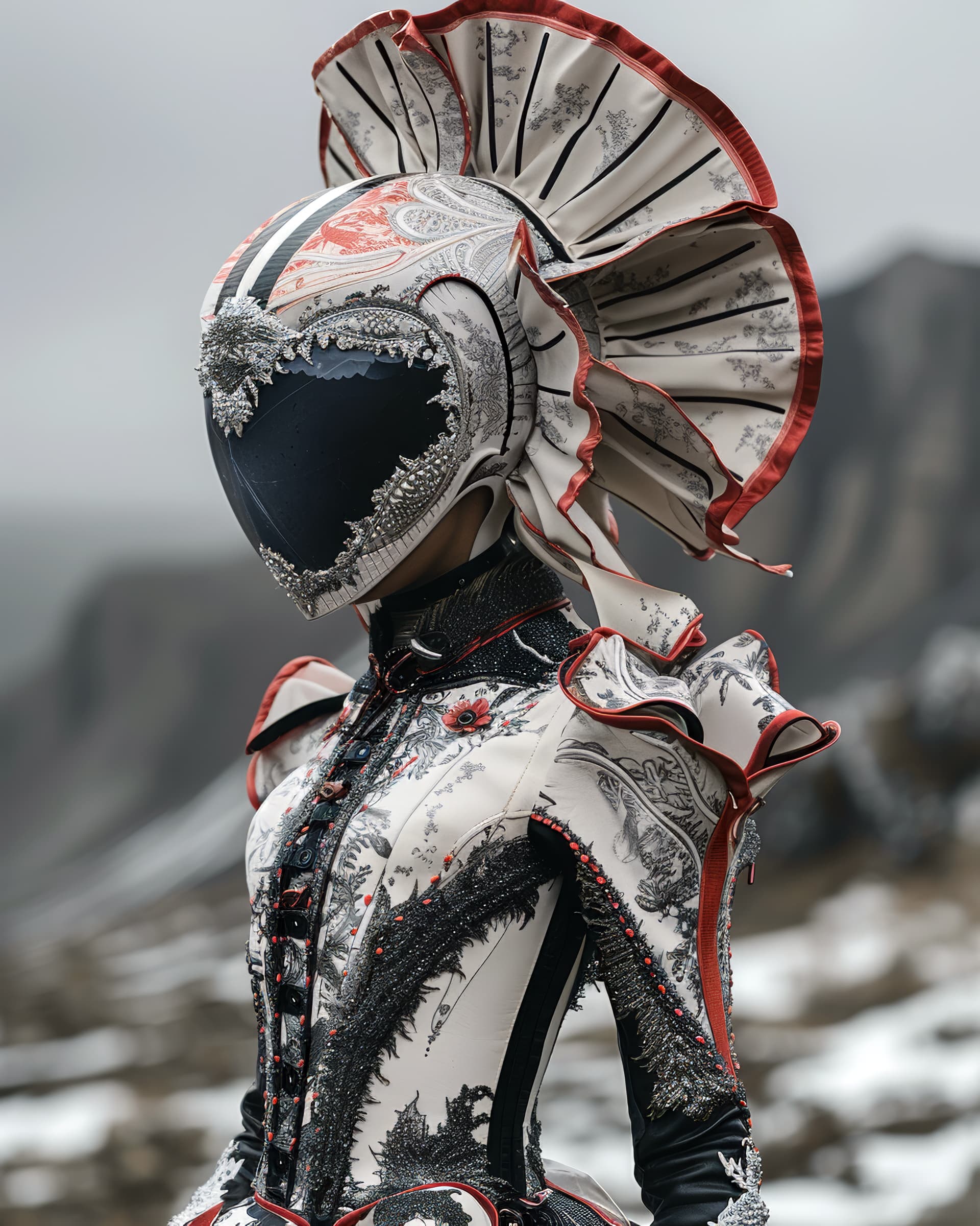 AI generated: metamorphosis, alien fashion editorial, avant-garde hyper futuristic surreal fashion, extreme detail...