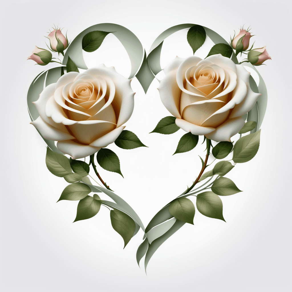 AI generated: Digital professional art two interlacing roses, forming a heart, with delicate petals and detailed l...