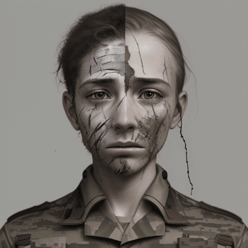 AI generated: Create an AI-generated piece that conveys the emotional toll of war on soldiers, capturing the compl...