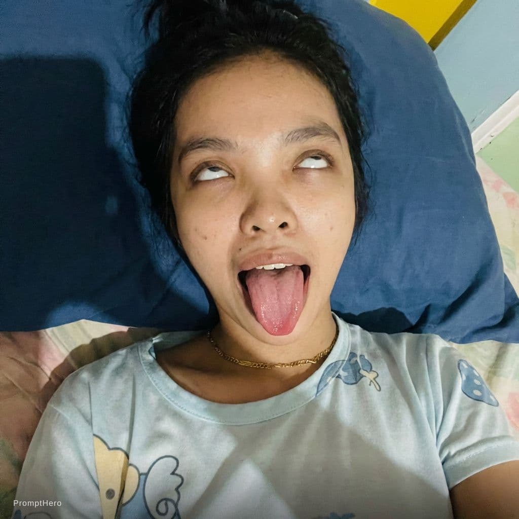 AI generated: "A realistik, top-down selfie of a young Southeast Asian woman with medium-length dark hair, lying d...