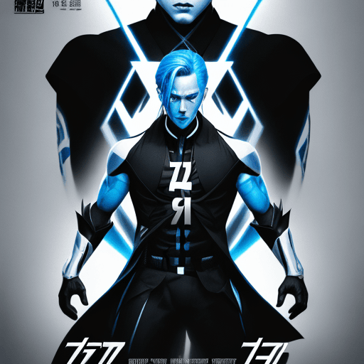 AI generated: movie poster, male character in black, white and blue, in the style of yoh nagao, light-focused --ar...