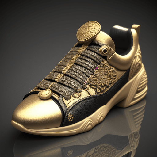AI generated: 3d physical sneaker, inspired by Inca's ornament, intricate details, futuristic, photorealistic