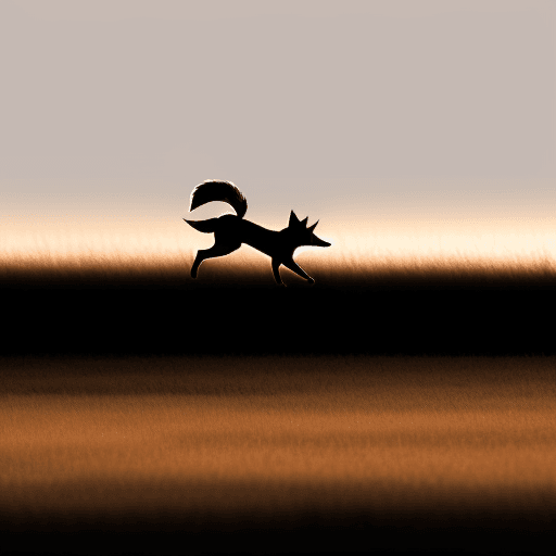 AI generated: Side view of a Fox running, silhouette outline, dusk background, no landscape, company logo. 